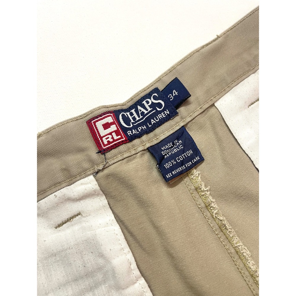 Vintage 90s Chaps Ralph Lauren Mens Khaki Chino Shorts Tan Cotton Size 34 - Picture 4 of 16